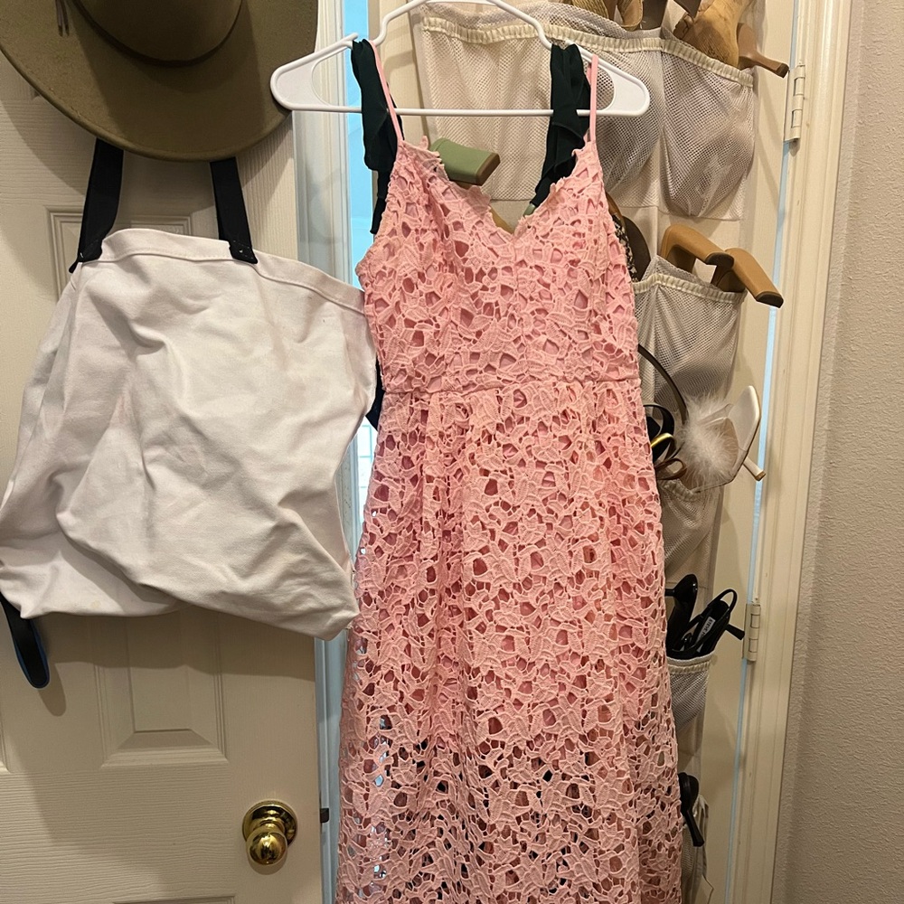 ASTR the label - pink, lace, garden midi dress. So flattering